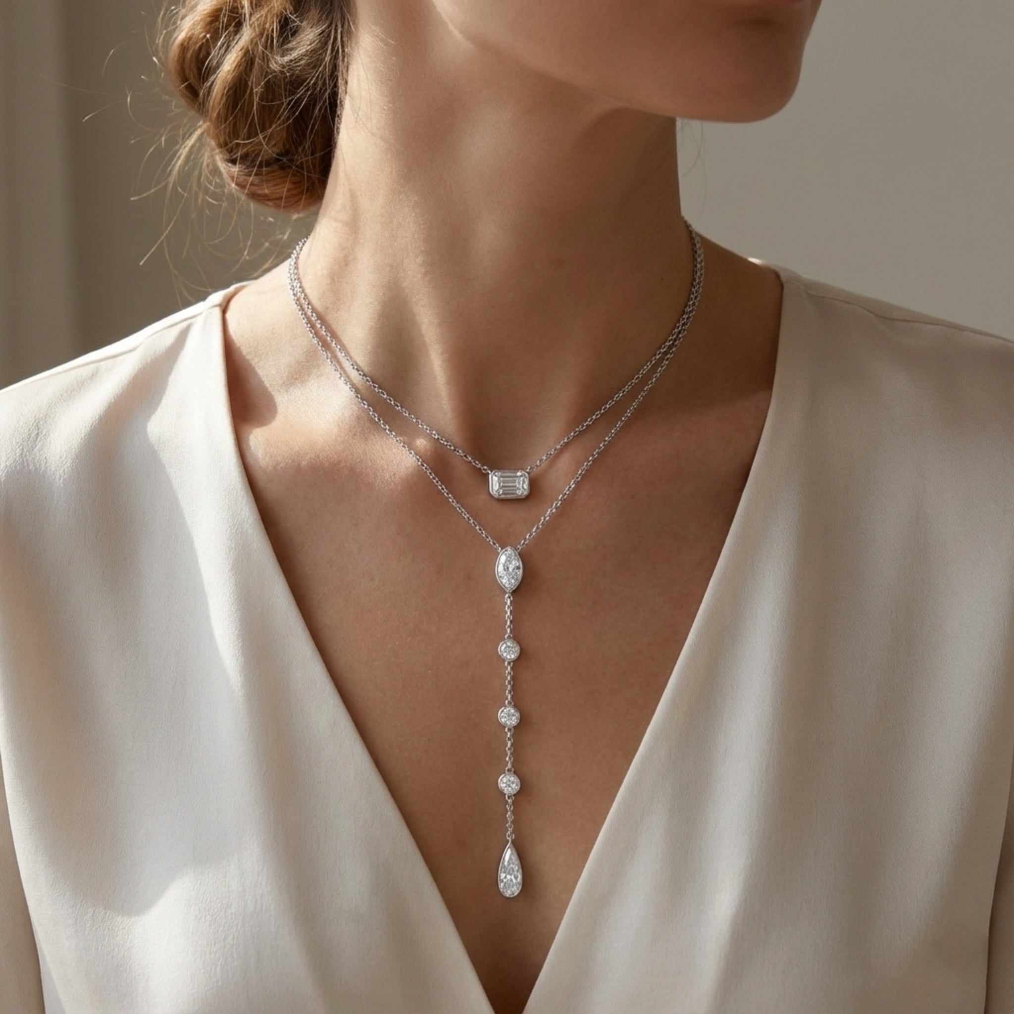 TWIN DROP | שרשרת עניבה יהלומים טבעיים